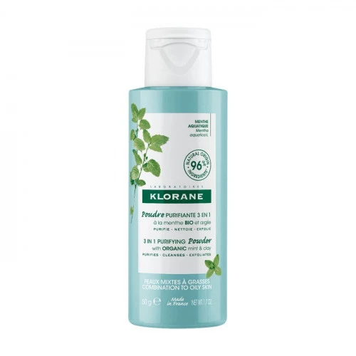 KLORANE POUDRE PURIFIANTE à La Menthe Aquatique BIO 50ml 1 KLORANE POUDRE PURIFIANTE à La Menthe Aquatique BIO 50ml
